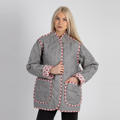 Жакет фуфайка из льна 271Ш/серый