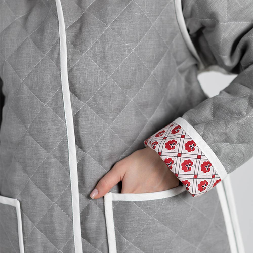 Жакет фуфайка из льна 271Ш/серо-белый - Изображения 2