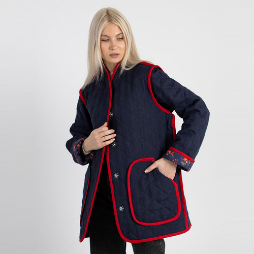 Жакет фуфайка из льна 272Ш/сине-красный