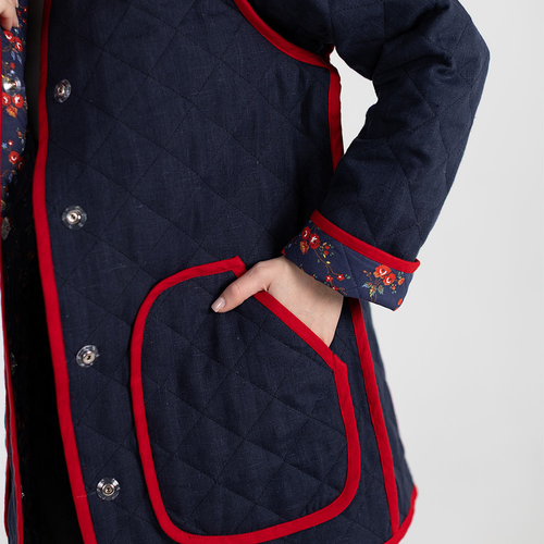 Жакет фуфайка из льна 272Ш/сине-красный - Изображения 2