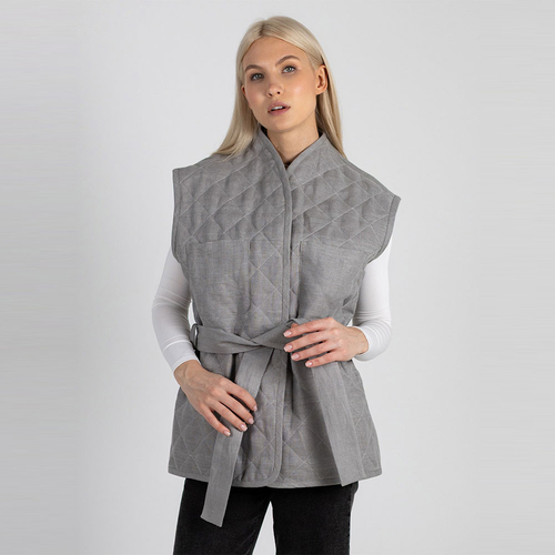 Жилет стеганый из льна 277Ш/серый