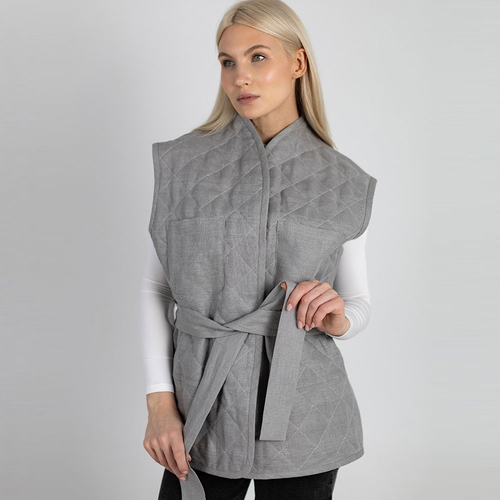 Жилет стеганый из льна 277Ш/серый - Изображения 2