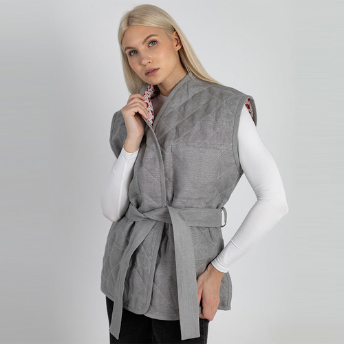 Жилет стеганый из льна 277Ш/серый - Изображения 3