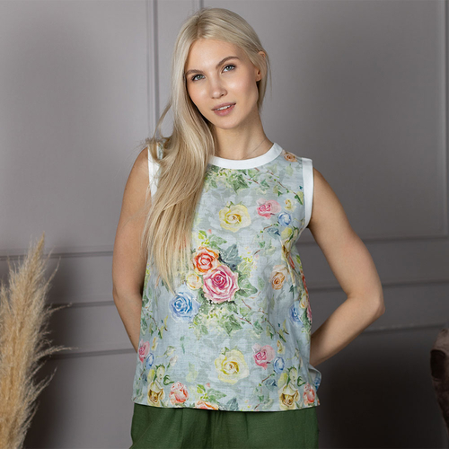 Кликните для увеличения изображения Майка из льна и вискозы 114Ш/розы - Изображения 2