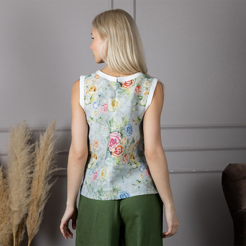 Кликните для увеличения изображения Майка из льна и вискозы 114Ш/розы - Изображения 3