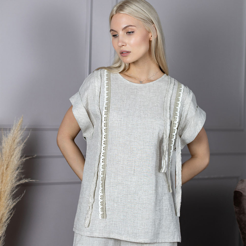 Блуза льняная 258Ш/серый - Изображения 2