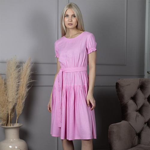 Платье из льна и вискозы 106Ш/ярко-розовый