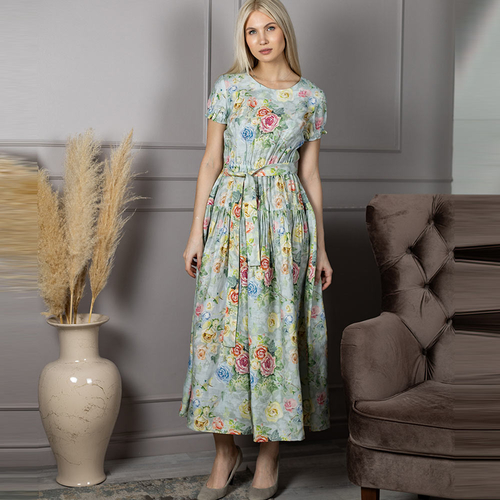 Платье из льна и хлопка 155Ш/розы