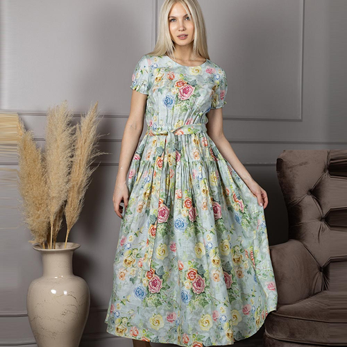 Платье из льна и хлопка 155Ш/розы - Изображения 2