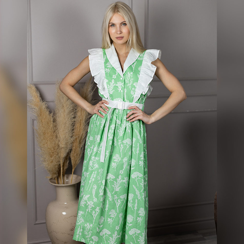 Платье из льна и хлопка 228Ш/зеленый - Изображения 2